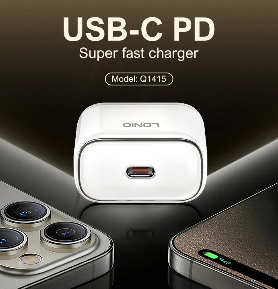 شارژر دیواری LDNIO الدینیو مدل Q1415 به همراه کابل دو سر تایپ سیSUPER FAST - تصویر 3